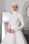 Long Sleeve Lace Muslim Wedding Dress Vintage Bridal Gown