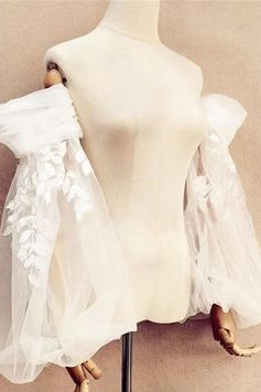 Fairy Leaves Lace Off-the-shoulder Ivory Tulle Sleeves