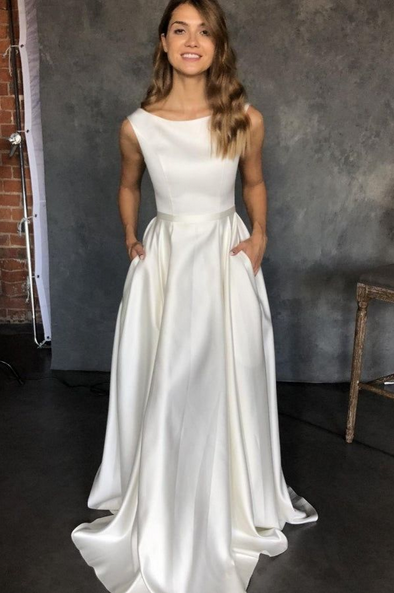 A Line Soft Satin Long Wedding Dress