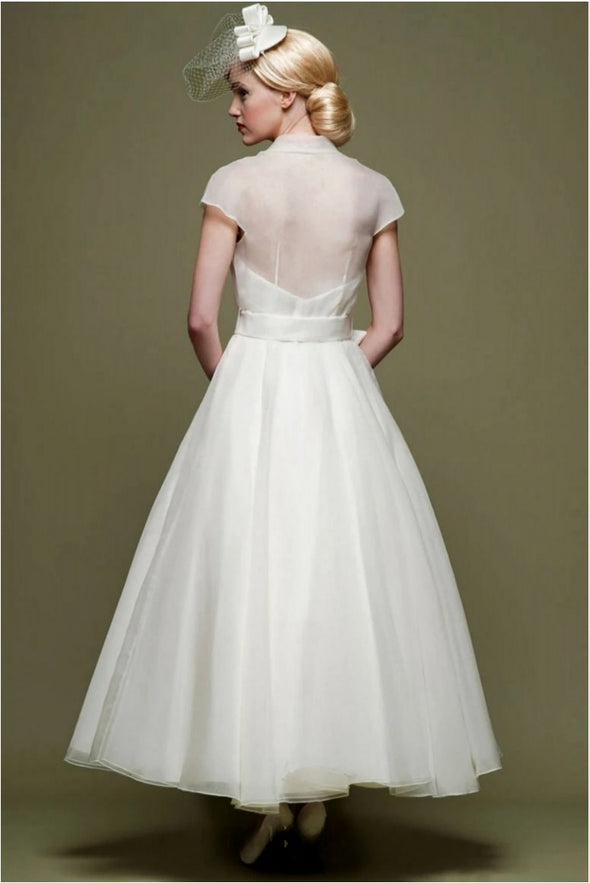 Thick Organza A Line Ankle Length Wedding Gown Short Bridal Dress