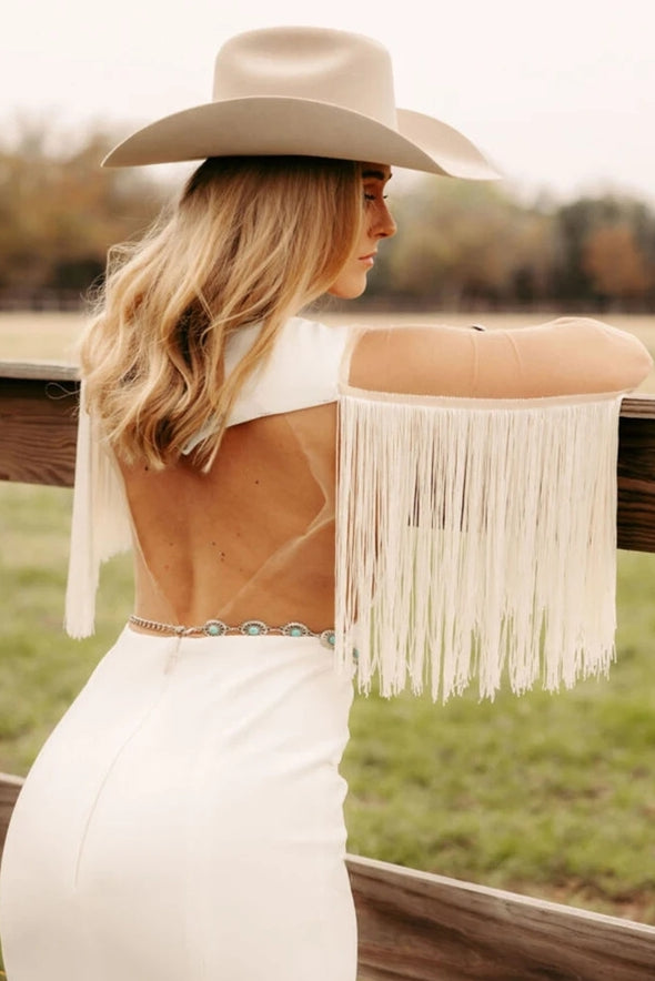 Backless Brush Train Bridal Gowns With Tassels