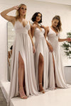 V Neck Spandex Long Simple Bridesmaid Dress