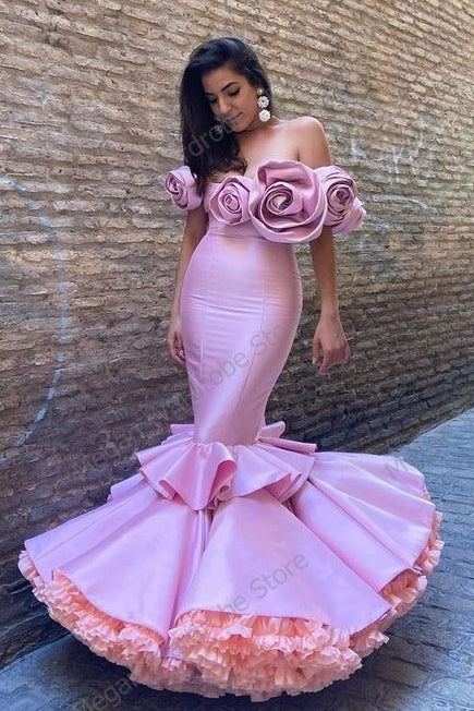 Pink Rose Mermaid Long Prom Dress