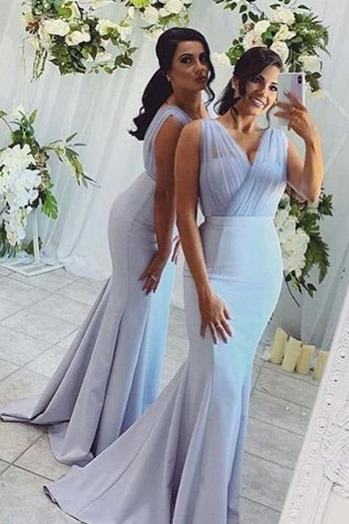 Sheer Neck Long Mermaid Bridesmaid Dress Modest Style