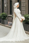 Muslim Simple A-line Wedding Dresses Satin Ribbon Draped Pleat