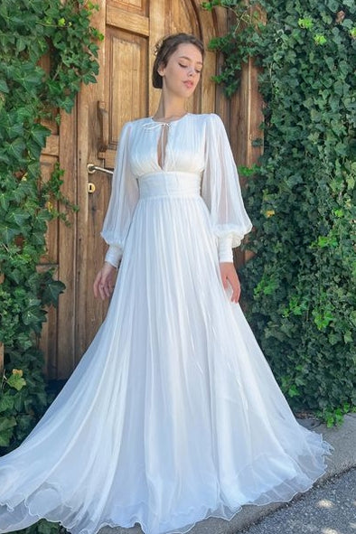 Bohemian A Line Chiffon Wedding Dress Sweep Train