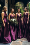 Purple Satin Long A Line Bridesmaid Dress