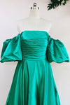 A Line Strapless Sage Green Satin Prom Dress With Detachable Sleeves