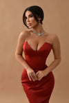 Red Mermaid Evening Dress Sweetheart Long Ruffle Bottom