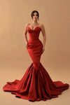 Red Mermaid Evening Dress Sweetheart Long Ruffle Bottom