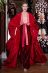 Red Taffeta Puff Wedding Cape With Long Train