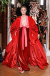 Red Taffeta Puff Wedding Cape With Long Train