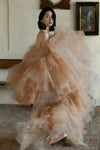 Nude Champagne Tulle Wedding Cape Layers DJ359