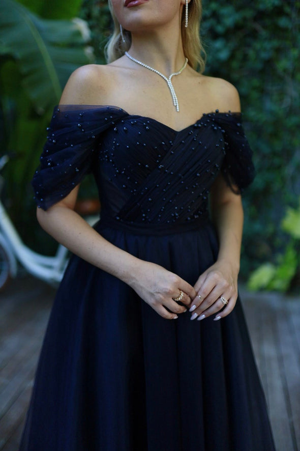 Off The Shoulder Beaded Plear Sweethart Prom Dresses