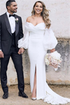 Mermaid Off The Shoulder Long Wedding Dress With Slit