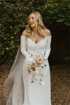 Simple A Line Off The Shoulder Wedding Dress Button Back