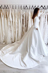 Vintage A-Line Long Satin Bateau-Neck Wedding Dress