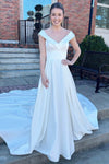 V-Neck High-Waist A-Line Long Wedding Dress