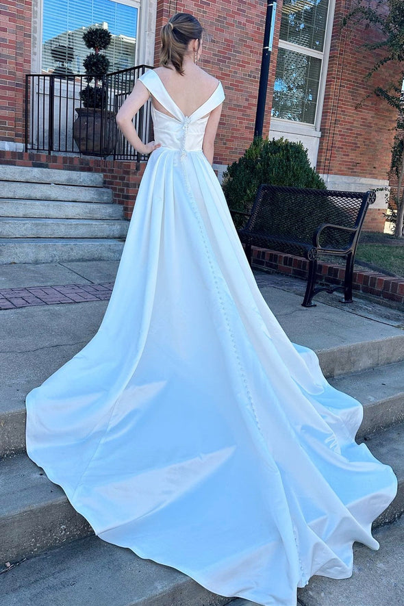 V-Neck High-Waist A-Line Long Wedding Dress