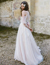 Off-The-Shoulder Tulle Illusion Sleeve Dress With Appliques