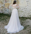 Off-The-Shoulder Tulle Illusion Sleeve Dress With Appliques