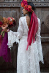 Long Bell Wide Sleeves V Neck Bohemian Ourdoor Wedding Dress