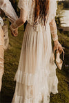 Retro 1970s High Neck Bohemian Long Sleeves Wedding Dress