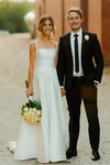 Square Neck Satin Classic Outdoor Wedding Dress