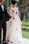 Long Flare Sleeves Luxury Wedding Dress Colorful Embroidery