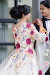 Long Flare Sleeves Luxury Wedding Dress Colorful Embroidery