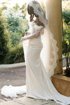 Long Sleeves Sheer Lace Bodice Boned Wedding Dress