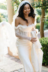 Long Sleeves Sheer Lace Bodice Boned Wedding Dress