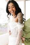 Long Sleeves Sheer Lace Bodice Boned Wedding Dress