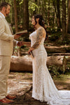 Lace Slip Wedding Dress Scalloped Neckline Long Bell Sleeves