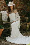 Long Batwing Sleeves Lace Sweetheart Bridal Gowns