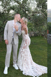 Lace Mermaid Long Wedding Dress 3D Embroidered