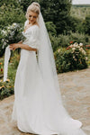 Simple Wedding Dress Short Sleeves with 3D Flowers