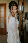 V Neck Flare Sleeves Lace Wedding Dress A Line