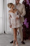 Short Mini Lace Wedding Dance Dress With Detachable Sleeves