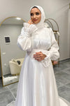 Puffy Sleeves Ruffled High Collar Modest Dubai Bridal Gowns