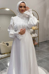 Puffy Sleeves Ruffled High Collar Modest Dubai Bridal Gowns