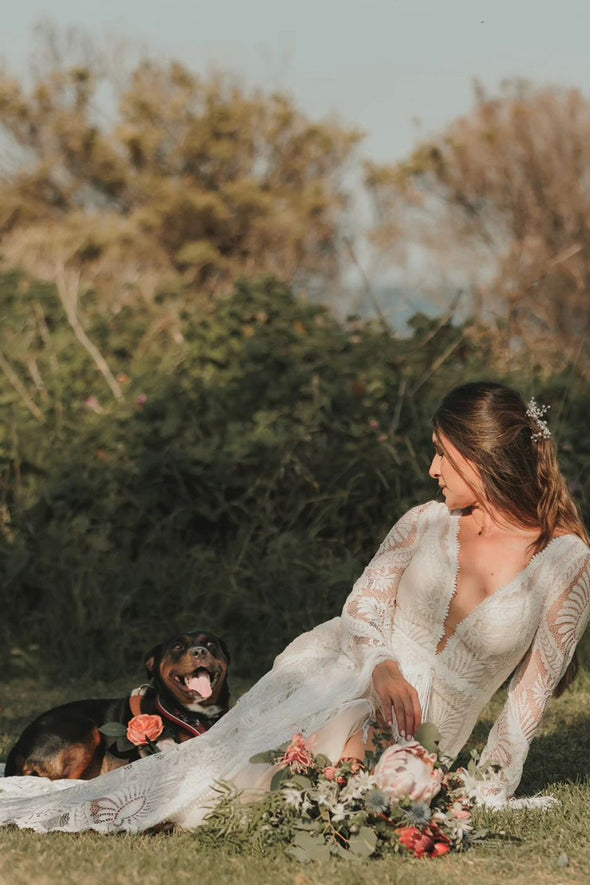 Long Bell Sleeve Boho Kaftan Bridal Gown With Tassels