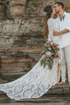 Long Bell Sleeve Boho Kaftan Bridal Gown With Tassels