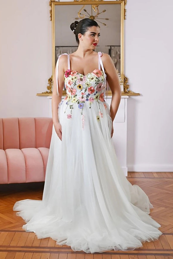 Embroidered Flowers Wedding Dress