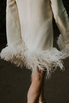 Long Sleeves Feathers Cuff Wedding Dress Short Length