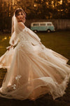 Floral Lace Appliques Mesh Tulle Wedding Gown