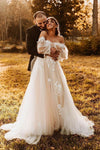 Floral Lace Appliques Mesh Tulle Wedding Gown