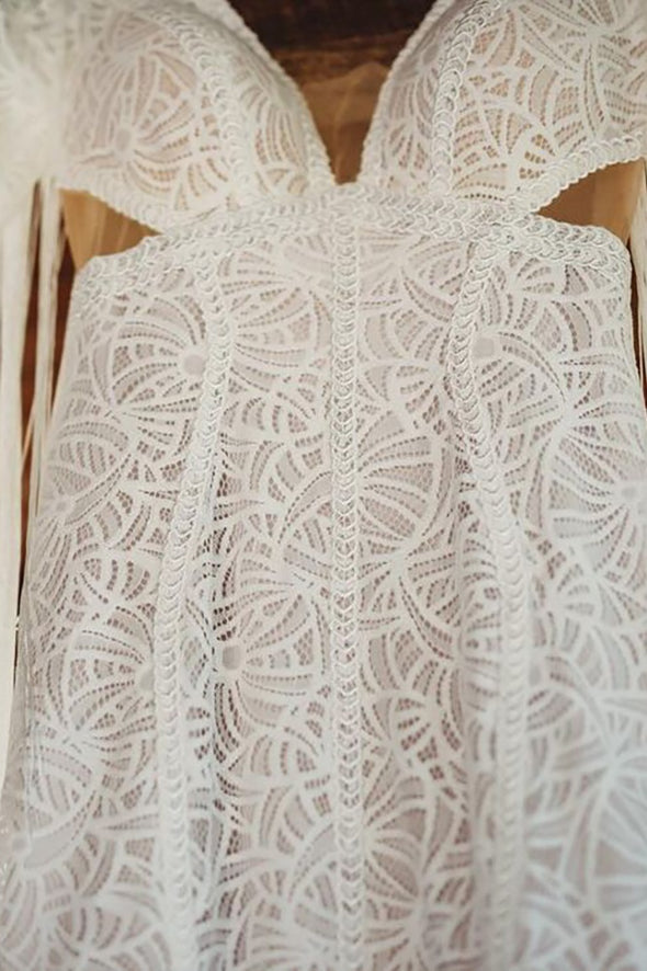 Lace Mermaid Wedding Dress With Tassel Sleeves