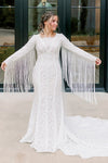 Lace Mermaid Wedding Dress With Tassel Sleeves