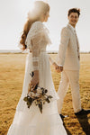 Bohemian Tulle Lace A Line Full Sleeves Wedding Dress